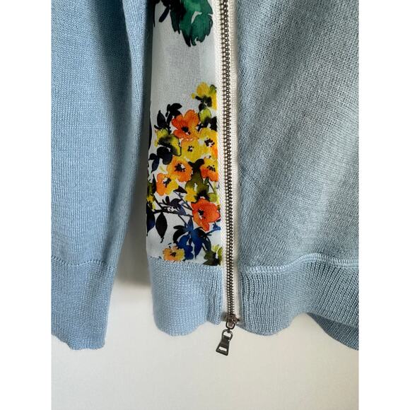 Sachi +Babi Wool Sweater Top Sheer Floral Print Blue Size 4 Quiet Luxury - Picture 7 of 9